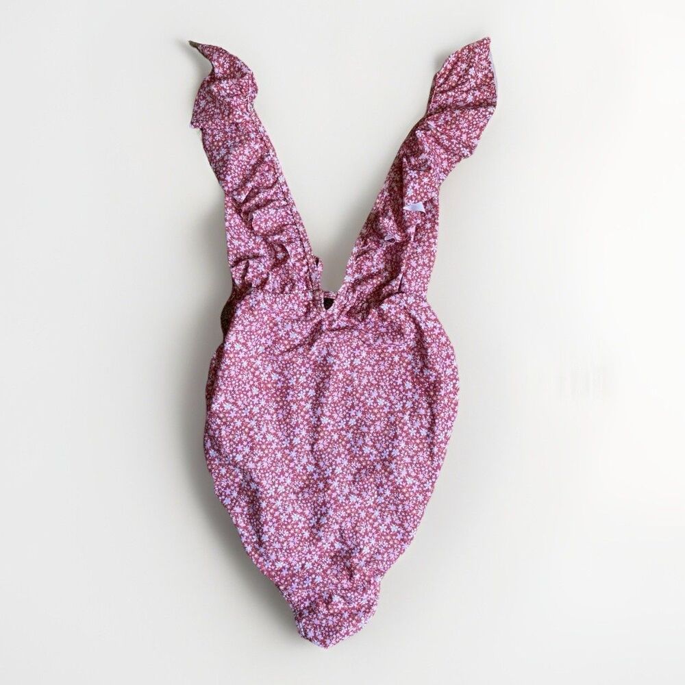 Pinkblush Floral Ruffle One Piece Swimsuit - Purple and White